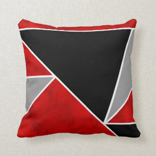 Almofada Bloco preto cinzento vermelho da cor geométrico
