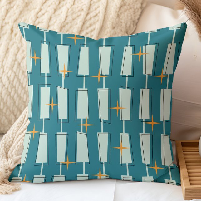 Almofada Blocos Atômicos Teal, Aqua em Estilo Moderno de Me (Criador carregado)