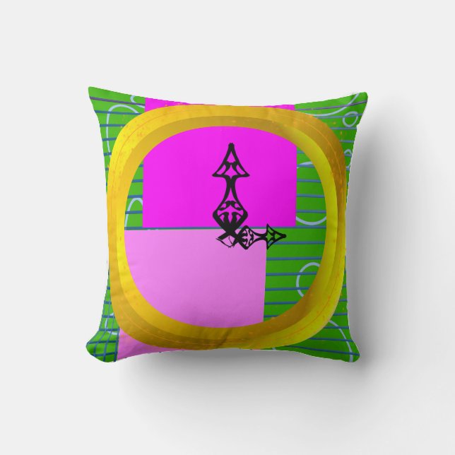 Almofada Blocos Rosa Modernos em Verde Dourado (Frente)