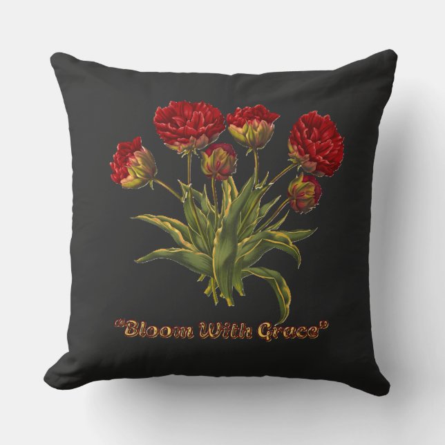 Almofada Bloom With Grace Floral | Elegant Botanical Quote (Frente)