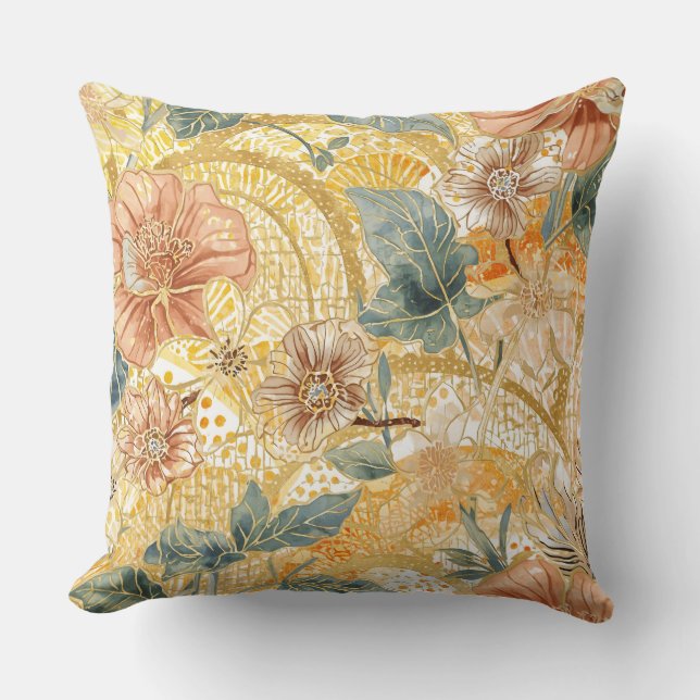 Almofada  Blooming Flowers and Yellow Peach Design Art (Frente)