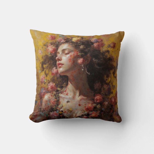 Almofada Blooming Goddess Floral Art Throw Pillow (Frente)