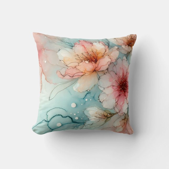 Almofada Blossomas no sangue: um design de tinta a álcool d (Frente)