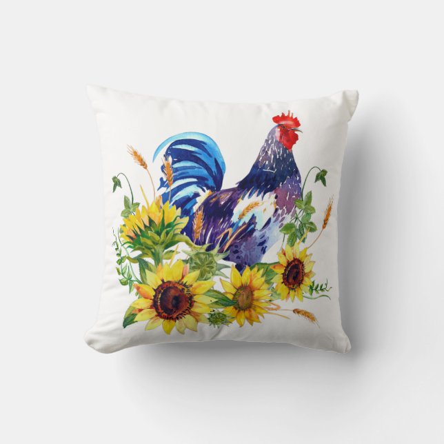 Almofada Blu Rooster com Travesseiro decorativo de fazenda  (Frente)