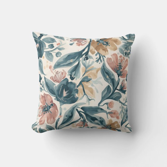 Almofada Blue and Blush Floral Pattern (Frente)