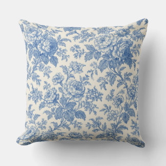 Almofada Blue and Cream Floral Toile de Jouy