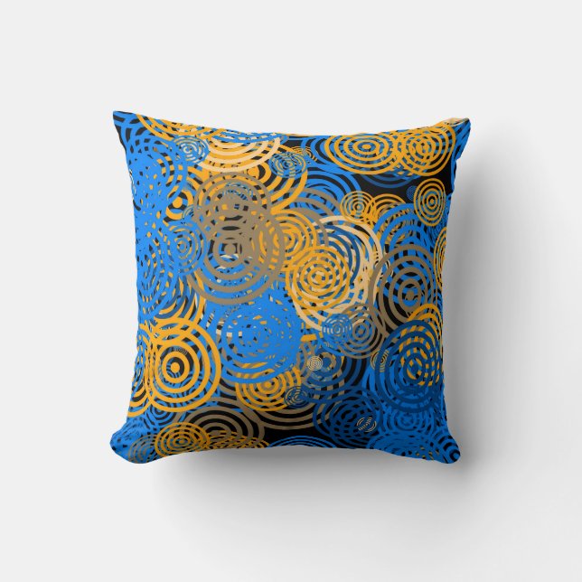Almofada Blue and Orange Concentric Circles Throw Pillow (Frente)