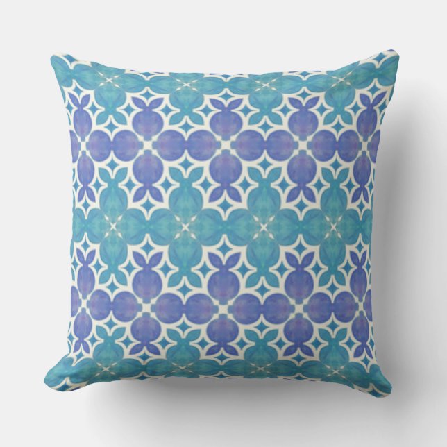 Almofada Blue and purple symmetrical watercolor tile patter (Frente)