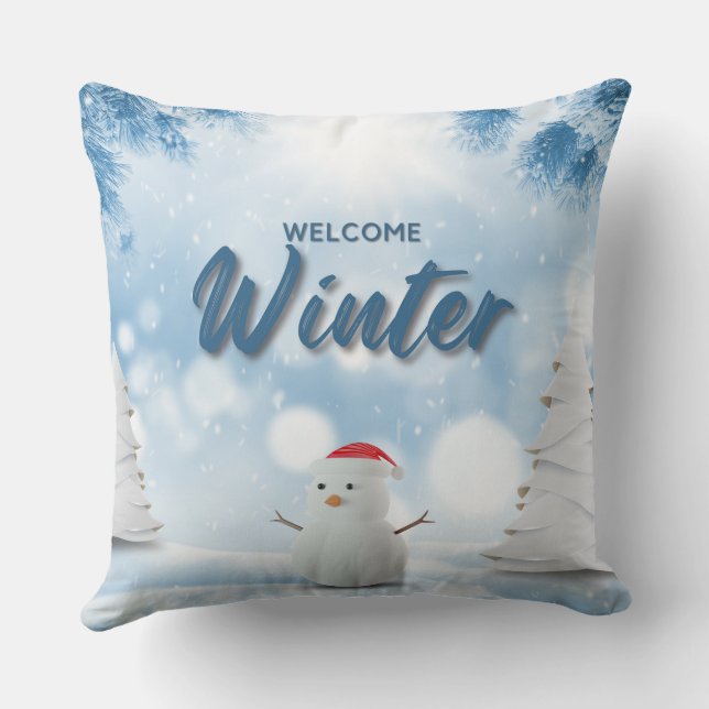 Almofada Blue and White Modern Welcome Winter (Verso)