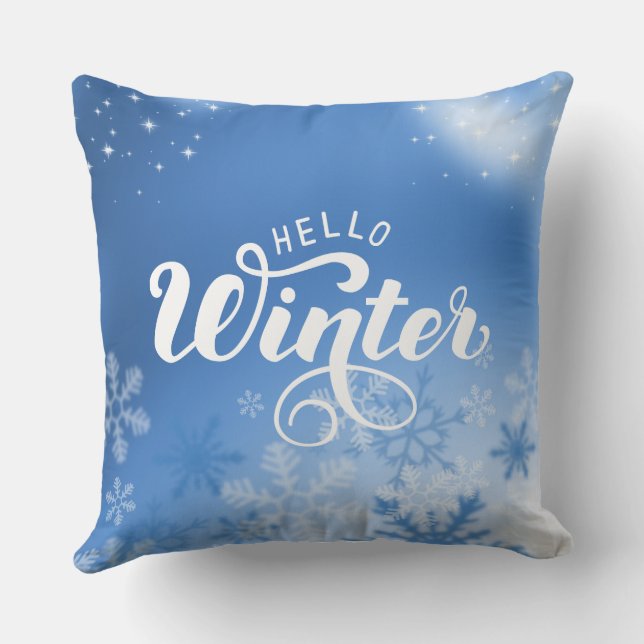 Almofada Blue and White Simple Hello Winter (Verso)