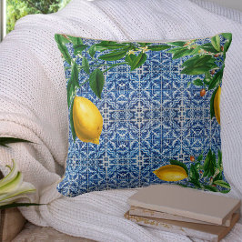 Almofada Blue Azulejo Mediterranean Lemons Chic Modern