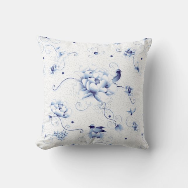 Almofada Blue Bird Rosa Chinoiserie Floral (Frente)