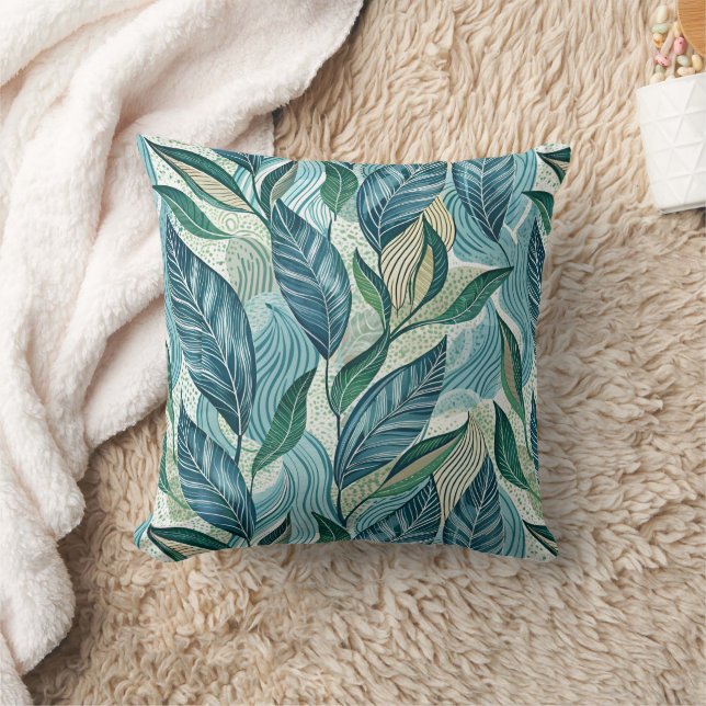 Almofada Blue Botanical Wave Modern Pattern (Cobertor)