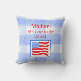 Almofada Blue Check USA Flag WELCOME TO THE WORLD