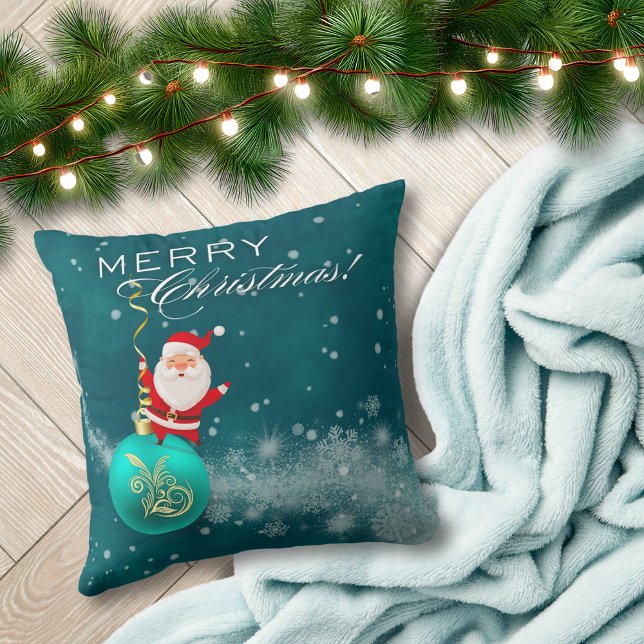 Almofada Blue Christmas Santa Ornament Throw Pillow (Criador carregado)