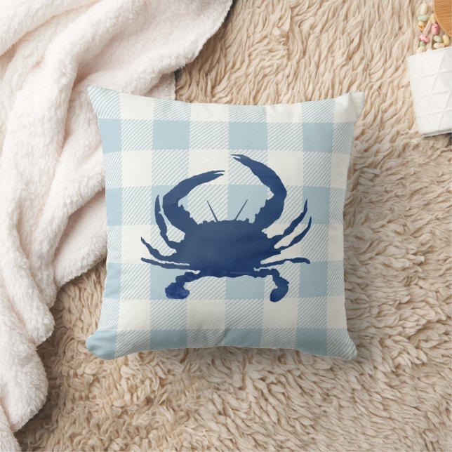 Almofada Blue Crab Nautical Blue Gingham Check (Cobertor)