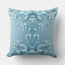 Blue Decorative Floral Throw Pillow