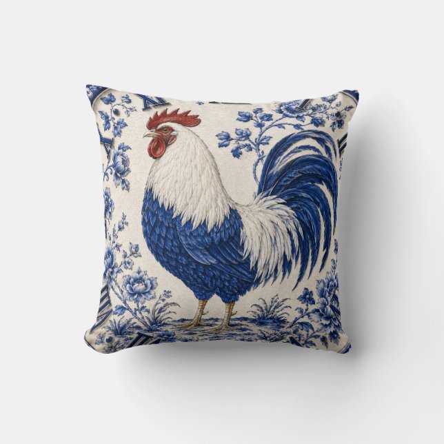 Almofada Blue Delft Rooster Farmhouse (Frente)
