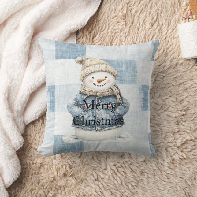 Almofada Blue Denim Snowman Natal (Cobertor)