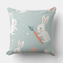 Almofada Blue Easter with Bunny & Carrot Throw Pillow