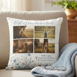 Almofada Blue Floral Best Grandma Ever Picture Gift
