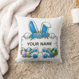 Almofada Blue Floral Bunny Ears Easter Name Sign Graphic