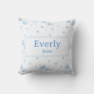 Almofada Blue Floral Custom Name Decor Baby Nursery