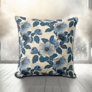Almofada Blue Floral Dourado Glitter Japonês Ukiyo-e
