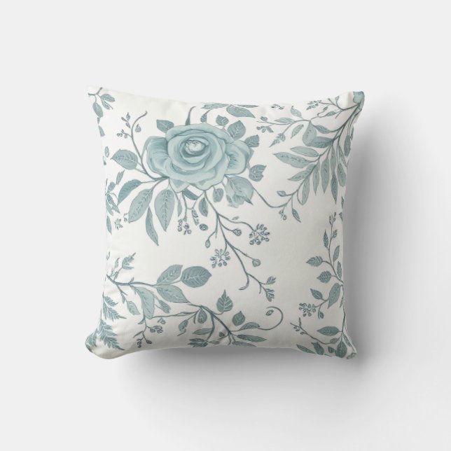 Almofada Blue Floral Throw Pillow (Frente)
