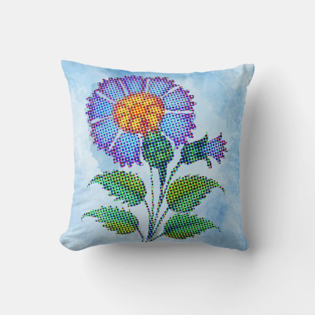Almofada Blue Flower Halftone on Blue Fine Art (Frente)