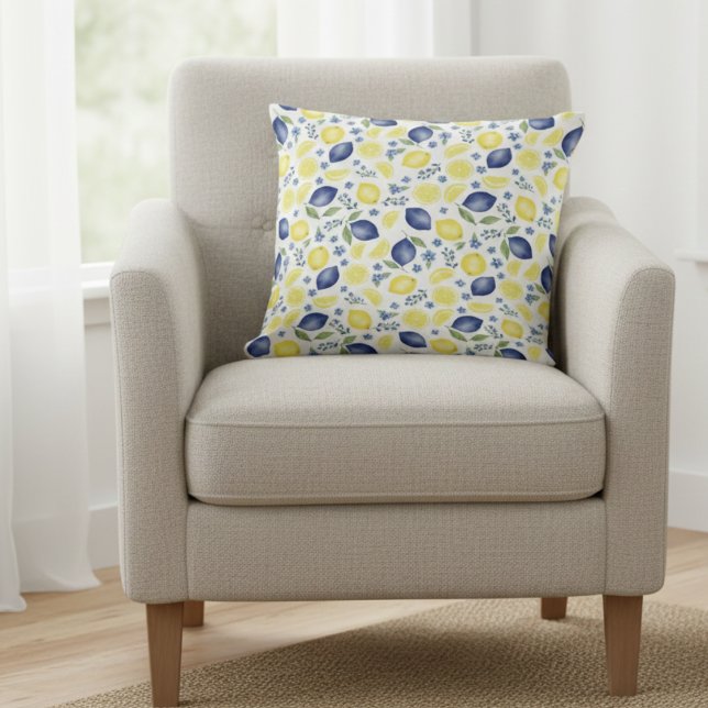 Almofada Blue French Country Lemon Pattern (Criador carregado)