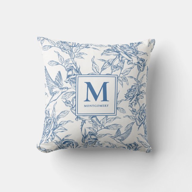 Almofada Blue French Toile Monogram Name (Frente)