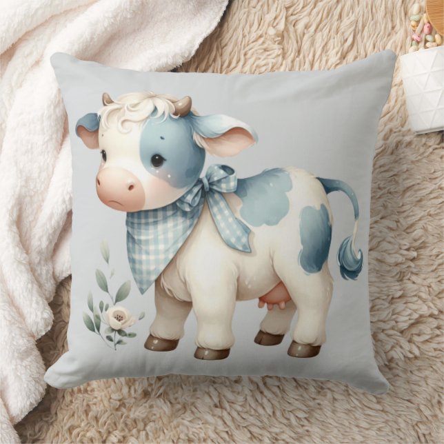Almofada Blue Gingham Baby Cow Pastel Farm Aesthetic (Cobertor)