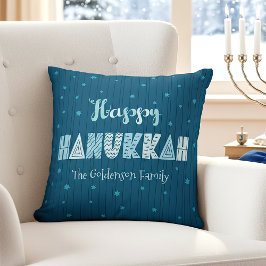 Almofada Blue Happy Hanukkah Typografia Star do nome David