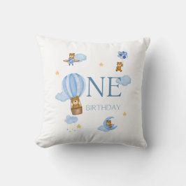 Almofada Blue Hot Air Balloon Bear 1st Birthday Baby T-Shir
