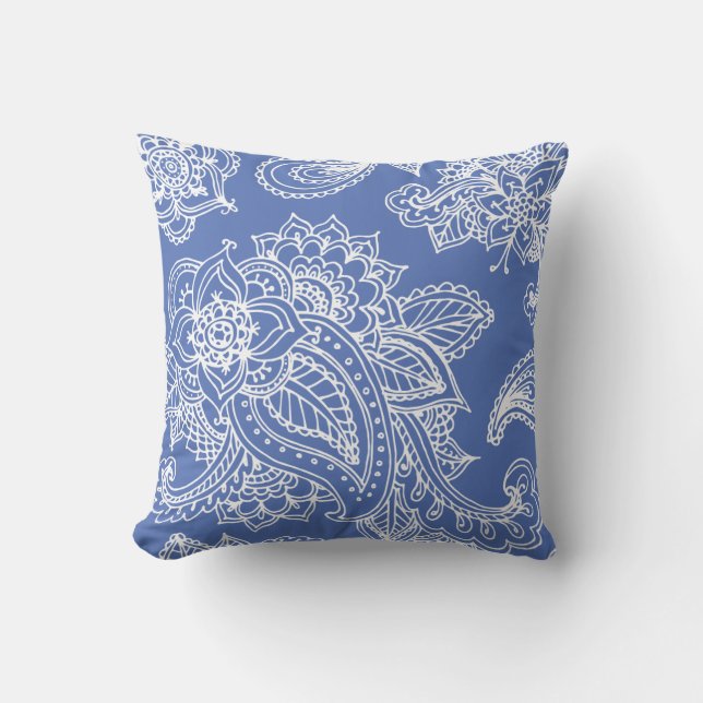 Almofada Blue Illustrated Bohemian Paisley Henna (Frente)