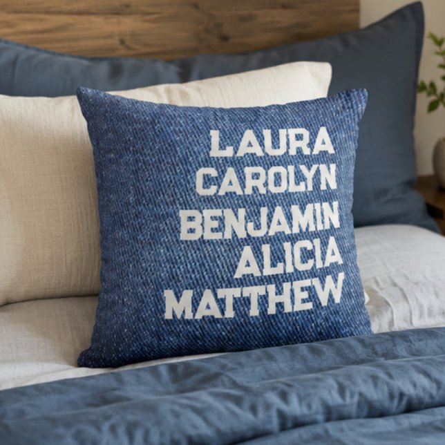 Almofada Blue jeans Grandchildren's names simple modern  (Criador carregado)