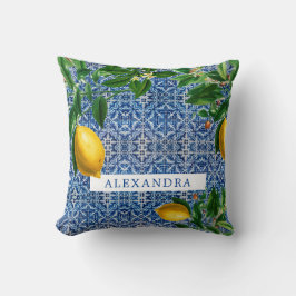 Almofada Blue Mediterranean Azulejos Lemons Chic Modern