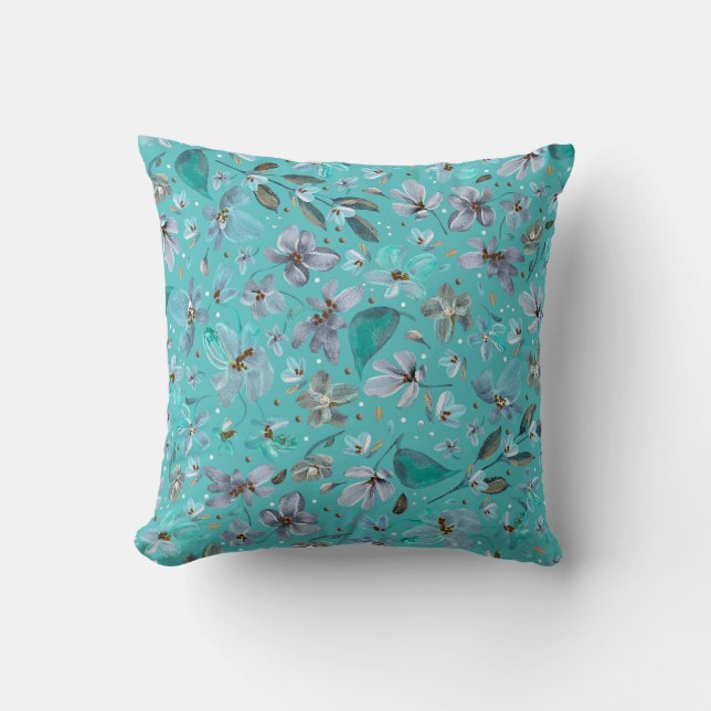 Almofada Blue Mint Magic Watercolor Boho Floral (Frente)