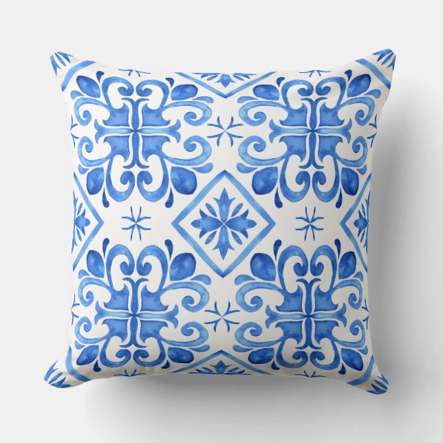 Almofada Blue Moroccan Zellige Pattern Throw Pillow (Frente)