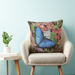 Almofada Blue Morpho Butterfly Arte Floral