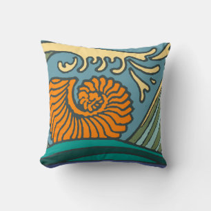 Almofada Blue Ocean Waves Nautilus Seashell Patterno Nouvea
