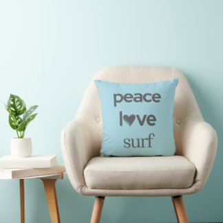 Almofada Blue Peace Love Surf - Reversible Coastal Beach