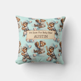 Almofada Blue Personalized Watercolor Teddy Bears