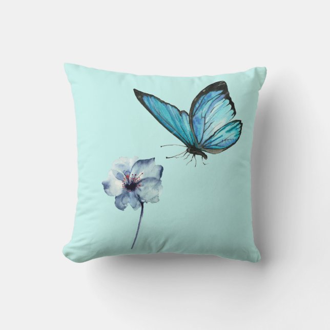Almofada Blue Pillow with Butterfly and Blue Flower (Frente)