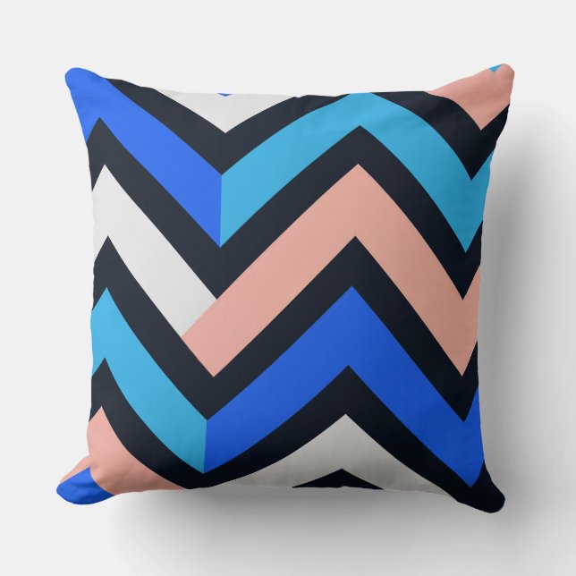 Almofada Blue Pink Chevron Geometric Pattern (Frente)