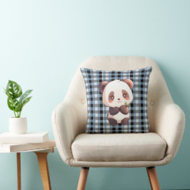 Almofada Blue Plaid Panda Throw Pillow