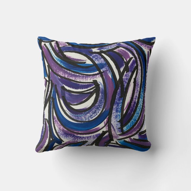 Almofada Blue Purple Brushstrokes-Hand Painted Abstract (Verso)
