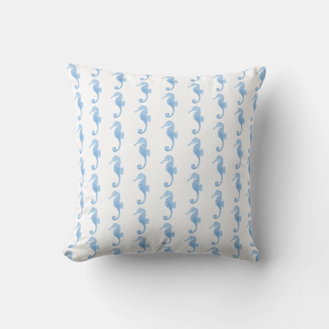 Almofada Blue Seahorse Coastal Pattern  (Frente)