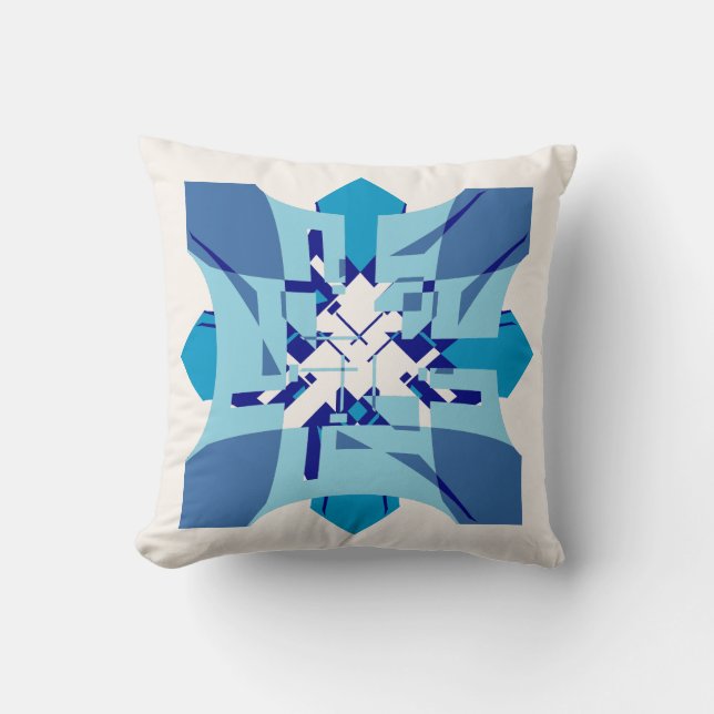 Almofada Blue Shades on Off-white Abstract Flower Art Motif (Frente)